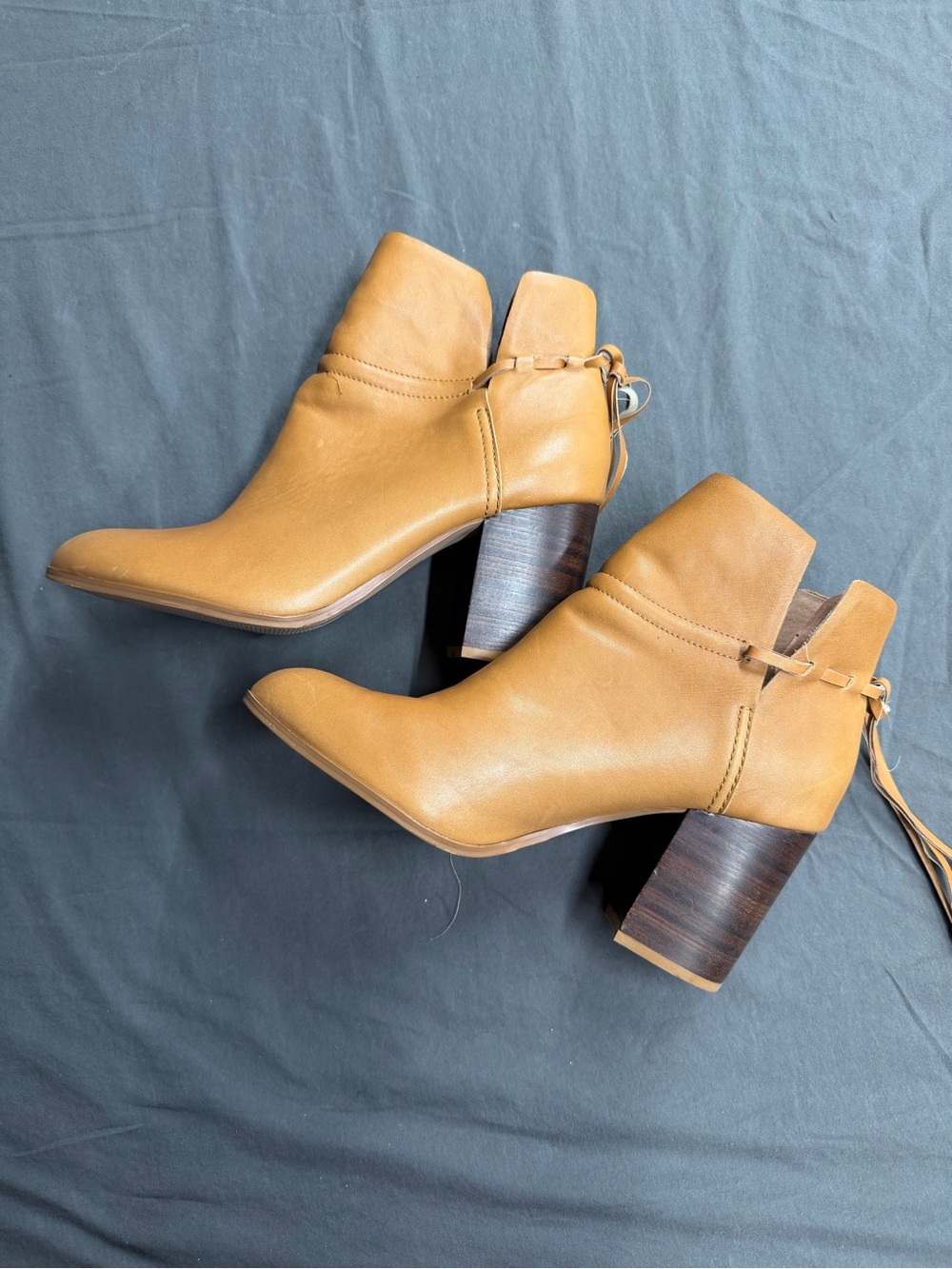 Kelsi Dagger Cognac Tan Leather Block Heel Ankle Boots